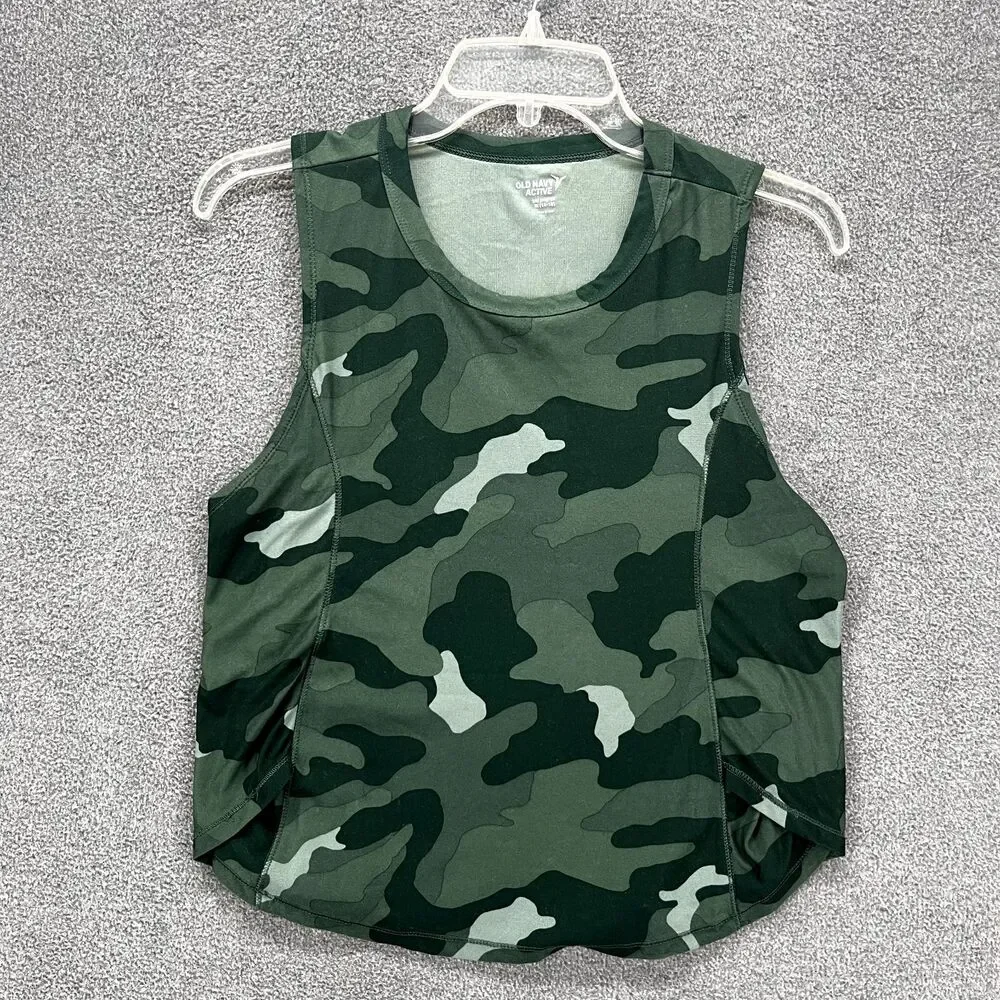 Old navy Top Girls XL (14-16) Youth crop Tank camo green active scoop neck